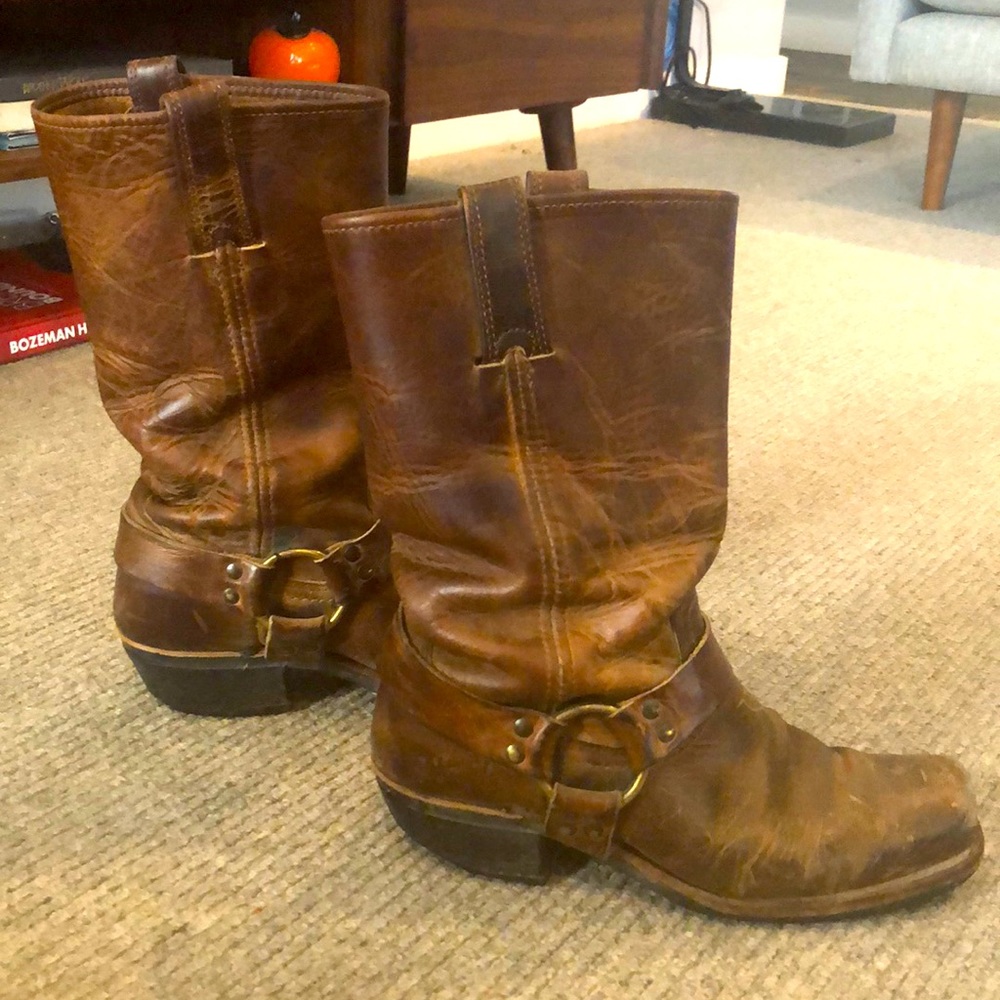 Perfectly Worn in Frye Harness Boots